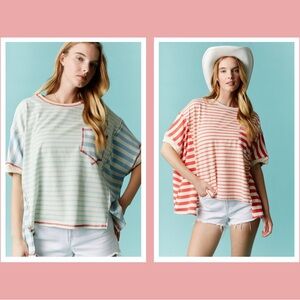 F30 new fantastic fawn oversize strip shirts coral or pink small medium large